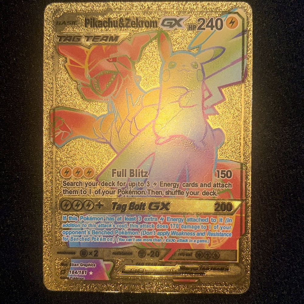 Pikachu & Zekrom GX 184/181 Secret Rare Rainbow pokemon TCG Sun & Moon Team Up